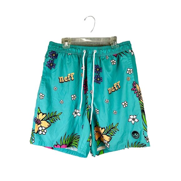 Neff Mens Hawaiian Retro Graphic‎ Swim Trunks Board Shorts Pockets Size XL - Picture 1 of 13